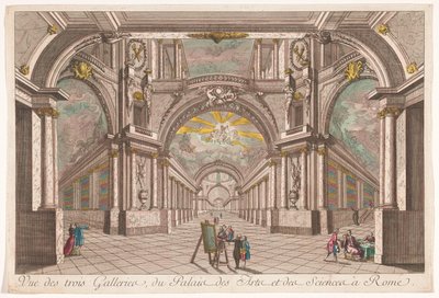 Utsikt över de tre gallerierna i Palace of Art and Science i Rom Vue des trois galleries, du Palais des Arts et des Sciences i Rom (titel på objekt) av Anonymous