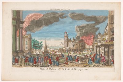 Utsikt över fransmännens fångst och plundring av Bergen op Zoom 1747 Pillage de Bergopzom (titel på objekt) av Anonymous