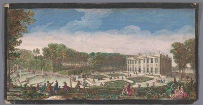 Utsikt över den lilla parterren i trädgården på Château de Marly Vue du Chateau de Marli du cote du petit parterre (titel på objekt) av Anonymous