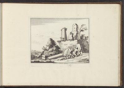 Utsikt över ruinerna av graven Horatii och Curatii i Rom Horatiorum et Curatiorum Sepulchrum (titel på objekt) Palats och monument i Venedig, Livorno, Neapel och Rom (serietitel) av Anonymous