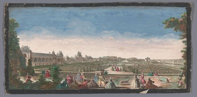 Se över trädgården på Palace of Fontainebleau Utsikt över en del av Château de Fontainebleau och parterren (titel på objektet) av Anonymous