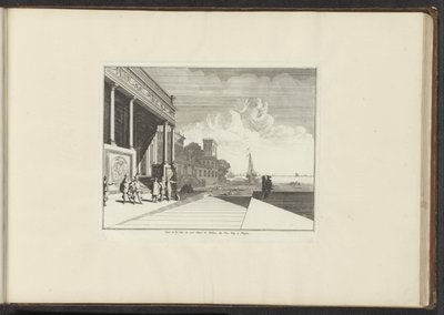 Utsikt över ett palats vid havet i Neapel Veue de la Mer ou est Situé le Palais du Vice Roy à Neapel (titel på objekt) Palats och monument i Venedig, Livorno, Neapel och Rom (serietitel) av Anonymous