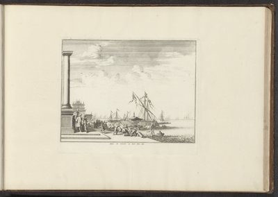 Utsikt över ett palats i Livorno Palais de Livorne au bord dela Mer (titel på objekt) Palats och monument i Venedig, Livorno, Neapel och Rom (serietitel) av Anonymous