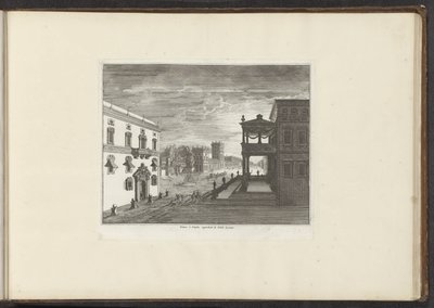 Utsikt över ett palats i Neapel vid solnedgången Palais à Neapels guvernör le Soleil Levant (titel på objektet) Palats och monument i Venedig, Livorno, Neapel och Rom (serietitel) av Anonymous