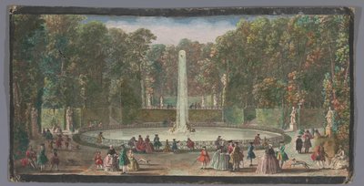 Utsikt över Bassin des Muses i trädgården på Château de Marly Le Bassin des Muses dans le jardin de Marli (titel på objekt) av Anonymous