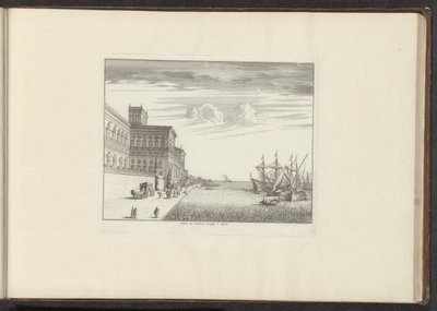 Utsikt över kardinal Caraffas palats vid kusten i Neapel Pallais de Mont Alto à Neapel (titel på objekt) Palats och monument i Venedig, Livorno, Neapel och Rom (serietitel) av Anonymous