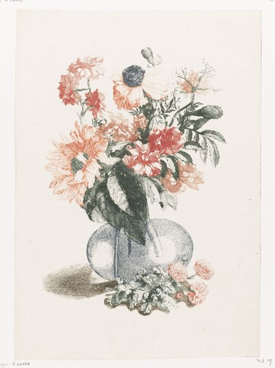 Glasvas med olika blommor och en solros av Anonymous