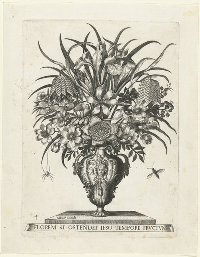 Grotesk vas med två öron i form av gethuvuden Vaser med blommor (serietitel) av Anonymous