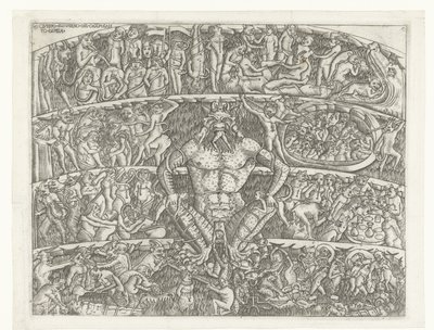 Helvete med Satan och bestraffning av syndare med demoner Questo el inferno del chapo santo di Pisa (titel på objekt) av Anonymous