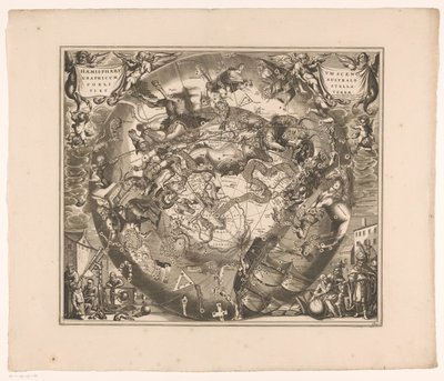 Himmelskarta med de södra konstellationerna Haemisphaerium scenographicum australe coeli stellati et terrae (titel på objekt) av Anonymous