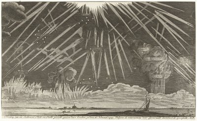 Himmelsfenomen, 1729 Bild av Seldtzame Light and Sky-vyn, sedd på kvällen den 16 november: 1729. Enligt observationen av Coenraadt Zumbach de Croesfeldt M.D. (titel på objekt) av Anonymous