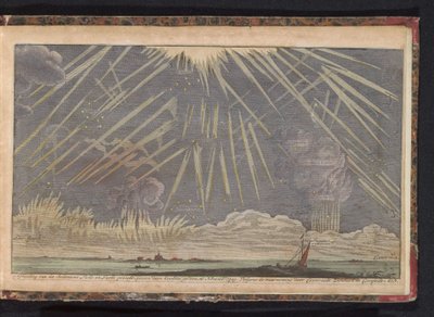 Himmelsfenomen, 1729 Bild av Seldtzame Light and Sky-vyn, sedd på kvällen den 16 november: 1729. Enligt observationen av Coenraadt Zumbach de Croesfeldt M.D. (titel på objekt) av Anonymous