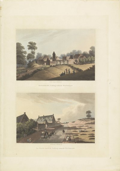 Hougoumont en La Haye-Sainte Hougomont, tittar mot Waterloo / La Haye Sainte, tittar mot Waterloo (titel på objektet) av Anonymous