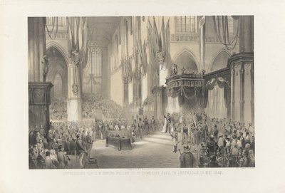 Invigning av Hans Majestät Kung Willem III i Nieuwe Kerk, Amsterdam, 13 maj 1849 (titel på objekt) av Anonymous