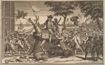 John Law om Sancho Panzas åsna, 1720 Law, som en andra Don-Quichot, hånar Sanches Graauwtje (titel på objektet) The Great Scene of Folly (serietitel) av Anonymous
