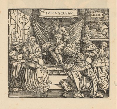 Julius Caesar i rådsmöte och Cicero skriver längst bak av Anonymous