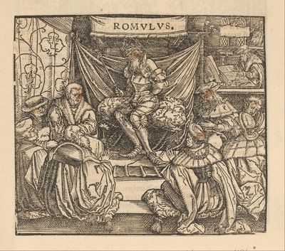 Julius Caesar i rådsmöte och Cicero skriver längst bak av Anonymous