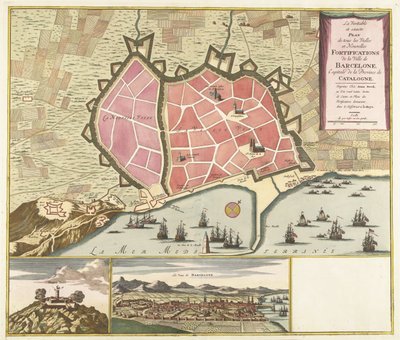 Karta från Barcelona, ​​​​ca. 1706 Den sanna och exakta planen för alla gamla och nya befästningar i staden Barcelona, ​​huvudstaden i provinsen Katalonien (titel på objektet) av Anonymous