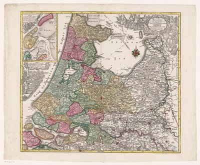 Karta av Holland, Utrecht och en del av Gelderland Tabellen över grevskapen i Holland fördelat mellan sina guvernörer (...) (titel på objekt) av Anonymous