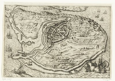Karta över ön Voorne och karta över Brielle, 1572 Briel (titel på objekt) av Anonymous