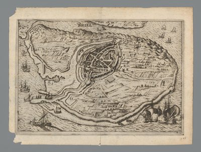 Karta över ön Voorne och karta över Brielle, 1572 Briel (titel på objekt) av Anonymous