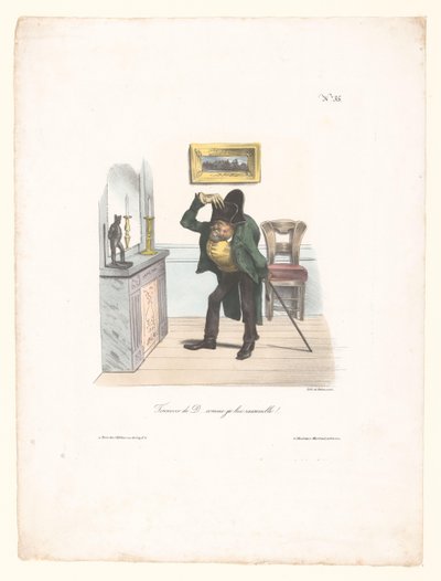 Karikatyr av en man som vill se ut som Napoleon Tonnerre de D... comme je lui ressemble!.. (titel på objekt) av Anonymous