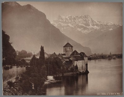 Chillon slott vid Genèvesjön, Dents du Midi i fjärran Chillon et la Dent du Midi (titel på objekt) av Anonymous