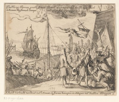 Kung James II avgår från Brest till Irland med franska trupper, 1689 King James går från Brest tillsammans med Earl d