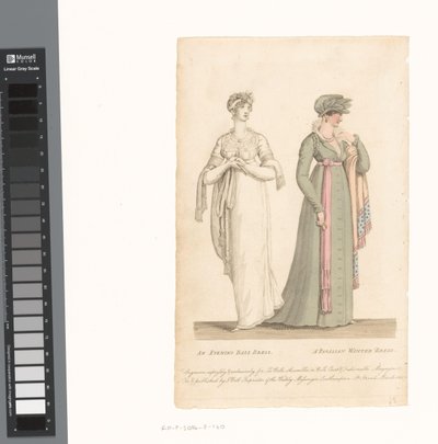La Belle Assemblée, 1 mars 1807, nr 14: En festklänning / En parisisk vinterklänning av Anonymous