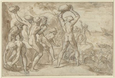 Laestrygonians krossar Odysseus flotta med tunga stenar av Anonymous