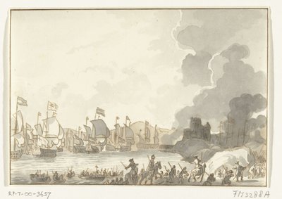 De engelska och holländska flottornas landsättning i Cadiz, 1702 av Anonymous