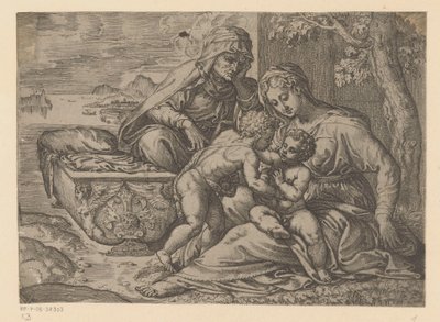 Maria med Kristusbarnet, Johannes Döparen och Elisabet av Anonymous
