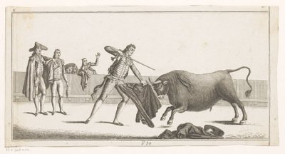 Matador utmanar en tjur Coleccion de las principales suertes de una corrida de toros (serietitel på objekt) Samling av de viktigaste tjurfäktningsmanövrarna (serietitel) av Anonymous