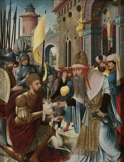Möte av Abraham och Melkisedek (inre, vänstra flygeln av en triptyk) av Anonymous