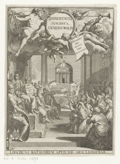 Minerva och knästående lärda Dissertatio juridica inauguralis (titel på objekt) av Anonymous