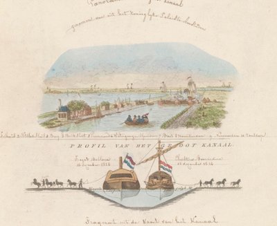 North Holland Canal, 1824 Panorama över Canal Grande, taget från det kungliga palatset i Amsterdam / Profil av Canal Grande (titel på objekt) av Anonymous