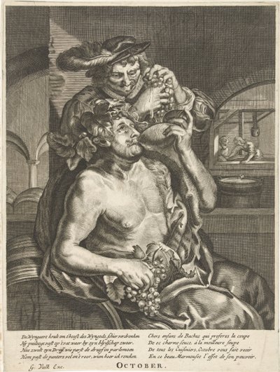 Oktober: Bacchus dricker vin oktober (titel på objekt) De tolv månaderna (serietitel) av Anonymous