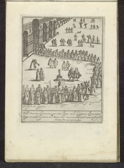 Optocht med de doge en Serenissima Signoria över San Marcoplein te Venetië Scènes uit het Venetiaanse leven (serietitel) Habiti d