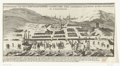 Översvämning i Scheveningen på alla helgons dag den 1 november 1570 Bild av byn Schevelinge enligt en gammal målning som hänger på Stadthuys i Haag (titel på objektet) av Anonymous