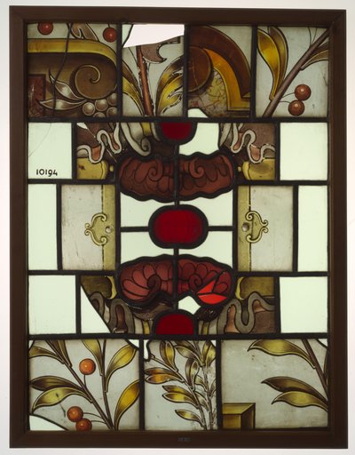 Panel med färgade diamanter, fragment av en stor sammansättning av kartuscher, frukter, etc. av Anonymous