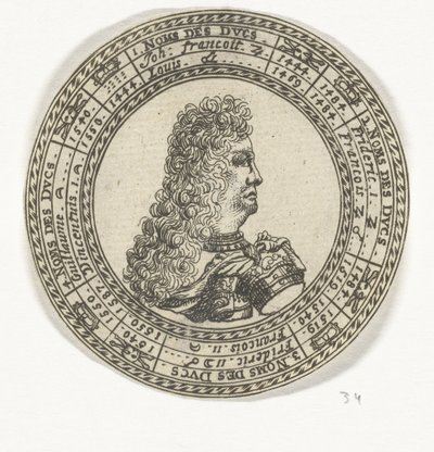 Medalj med porträttet av Ferdinand Karl III och namnen på hertigarna av Mantua av Anonymous