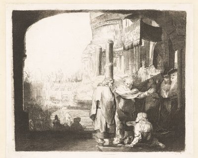 Petrus och Johannes botar krymplingen vid templets port av Anonymous