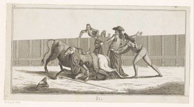 Picador ramlade av sin häst Coleccion de las principales suertes de una corrida de toros (serietitel på objekt) Samling av de viktigaste tjurfäktningsmanövrarna (serietitel) av Anonymous