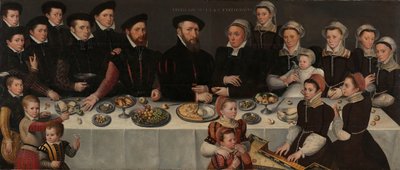 Pierre de Moucheron (1508-67), hans hustru Isabeau de Gerbier, deras arton barn, deras svärson Allard de la Dale och deras första barnbarn av Anonymous