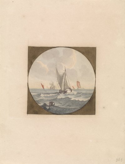 Platt botten med vita segel Ships at Sea (serie B) (serietitel) av Anonymous