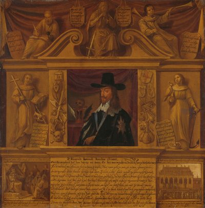 Porträtt av Charles I, kung av England, i en ram med allegoriska figurer och historiska representationer av Anonymous