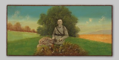 Porträtt av en okänd soldat i ett målat landskap av Anonymous
