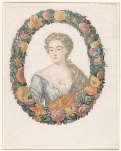 Porträtt av en kvinna i en blomsterkrans av Anonymous