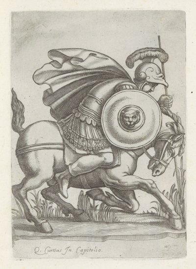 Reliëf met de daad van Marcus Curtius Antika skulpturer i Rom (serietitel) Ikoner av de antika statyerna av staden Rom som ses på offentliga platser (serietitel) av Anonymous