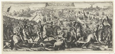 Ruiter Gevecht bij Arras, 1640 Spanjorernas nederlag vid attacken mot belägringen av Arras Konvojens ankomst och staden Arras överlämnande till kungens lydnad (titel på objektet) av Anonymous